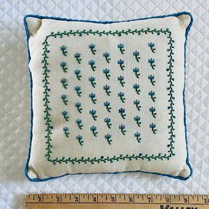 Cross Stitch BLUE Flower Floral Throw PILLOW 9x9